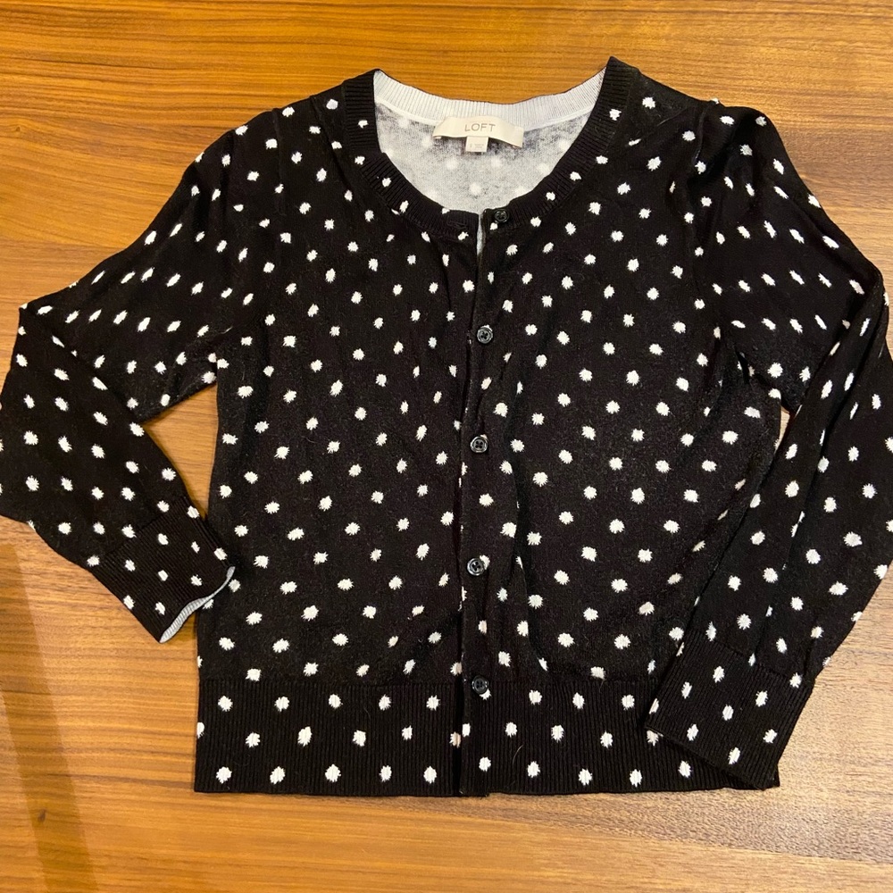 Ann Taylor Loft , size Small, black&white polka dot cardigan sweater